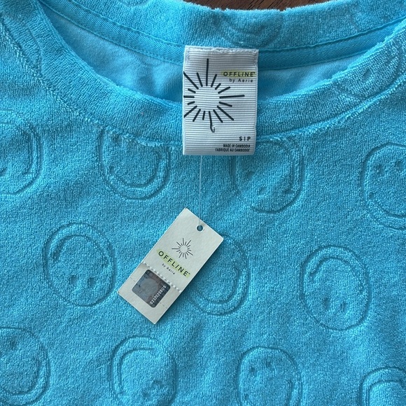 NWT Aerie Offline Smiley Face Terry Cloth Crop Top - light blue - Small - Picture 4 of 4